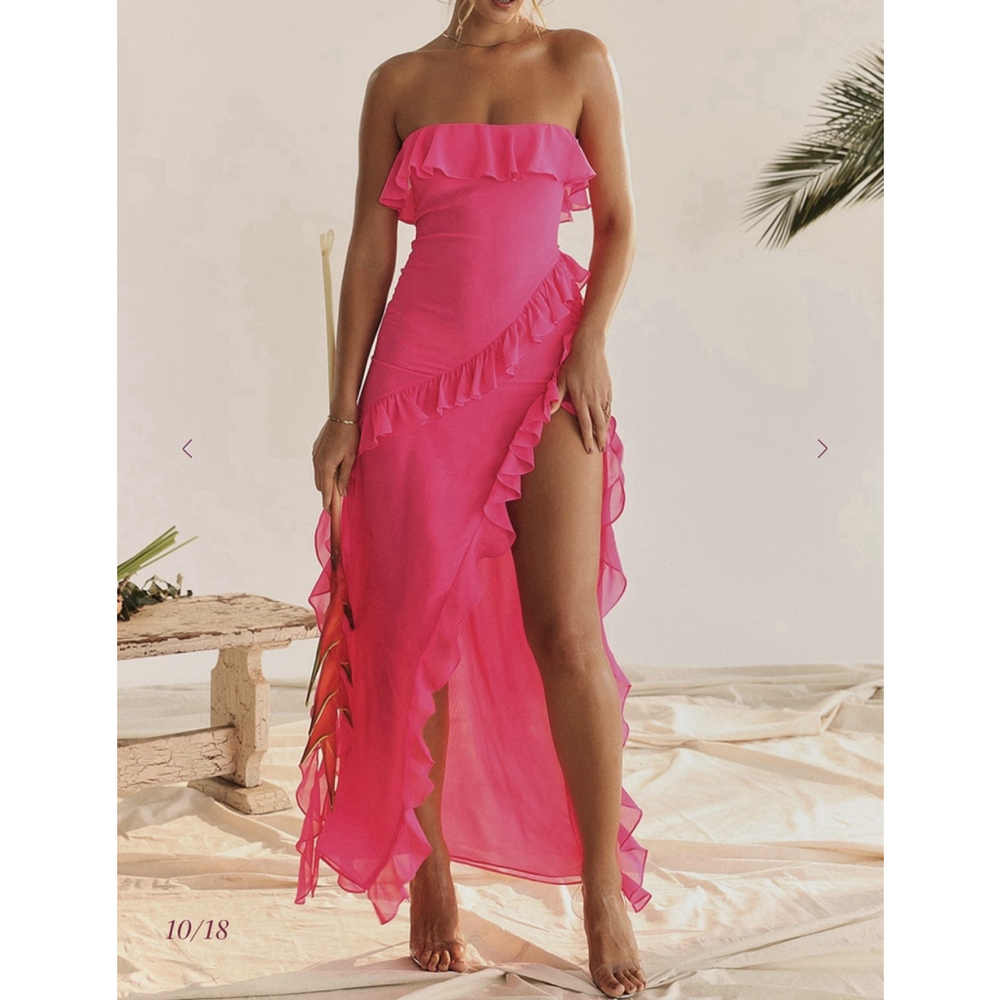 NWT HOUSE OF CB Sarina Ruffle Strapless Maxi Dress Size:L MSRP:$239 - Picture 9 of 11
